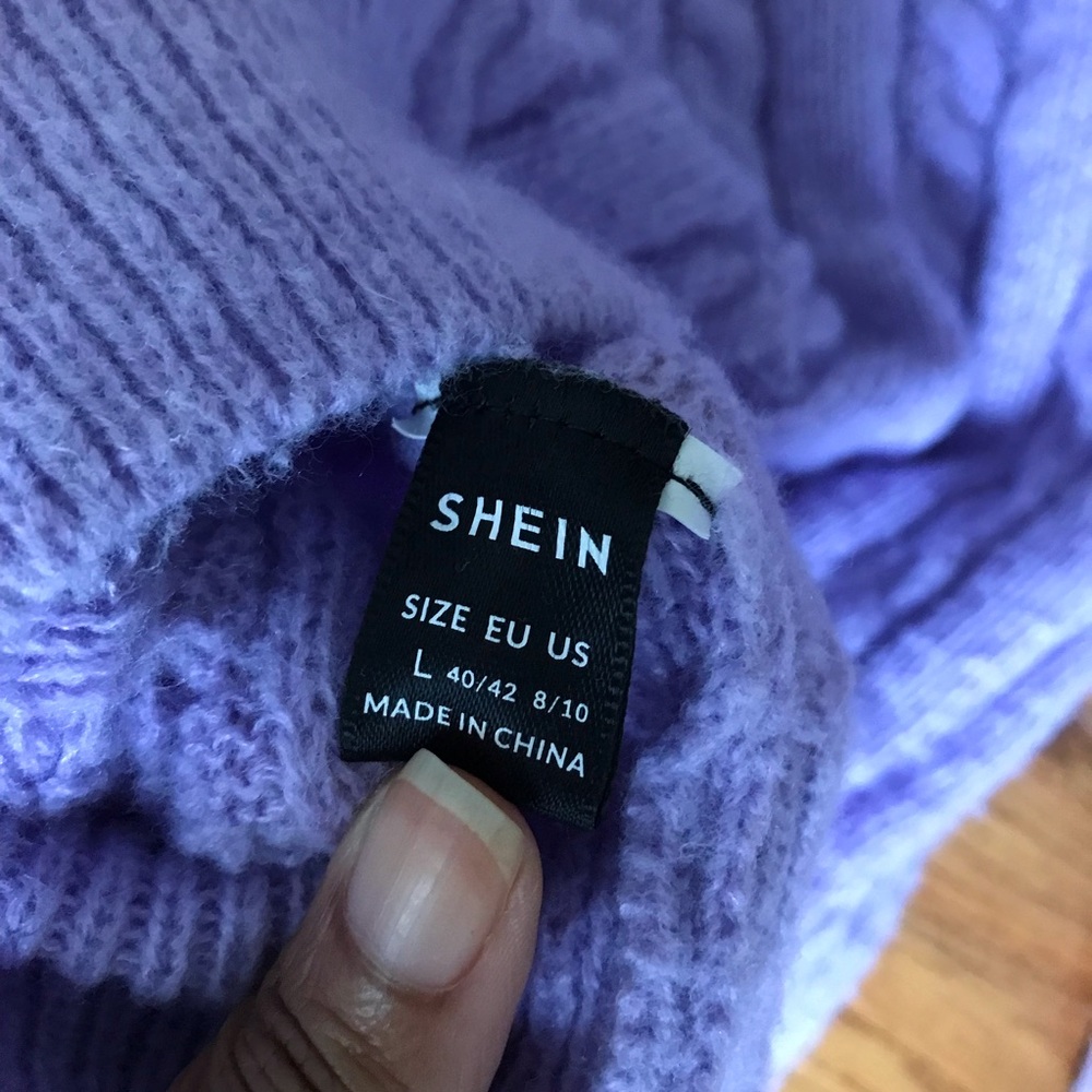 One-Shoulder Cable Knit Sweater - Purple - Picture 3 of 3
